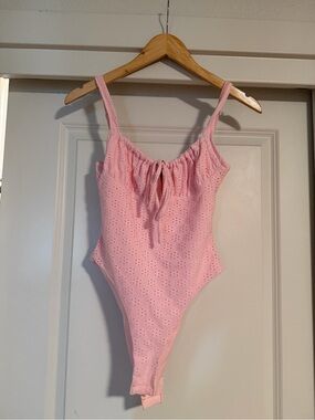Edikted Pink Eyelet One-Piece Bodysuit